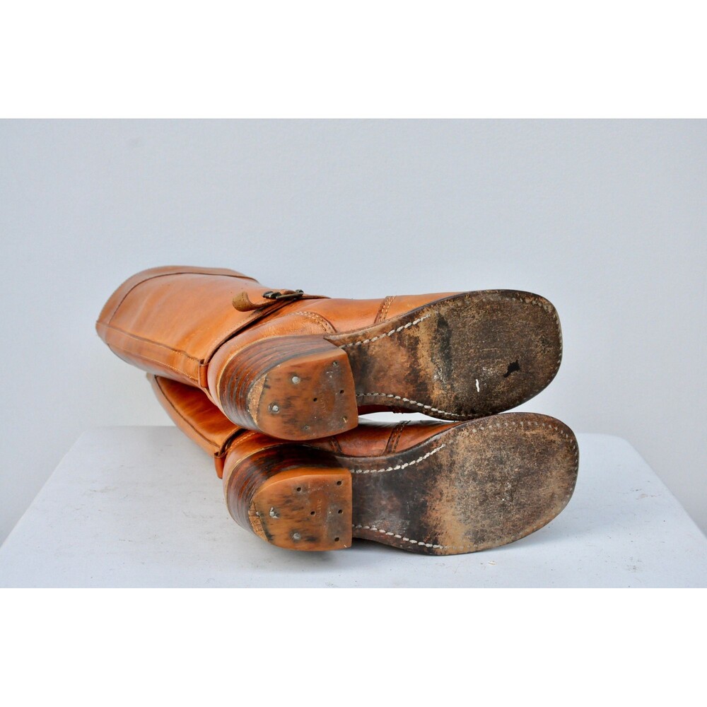 Vintage 70s Leather Tall Distressed Boots - Campus Stacked Heel US 5 - 5.5 - Picture 10 of 10